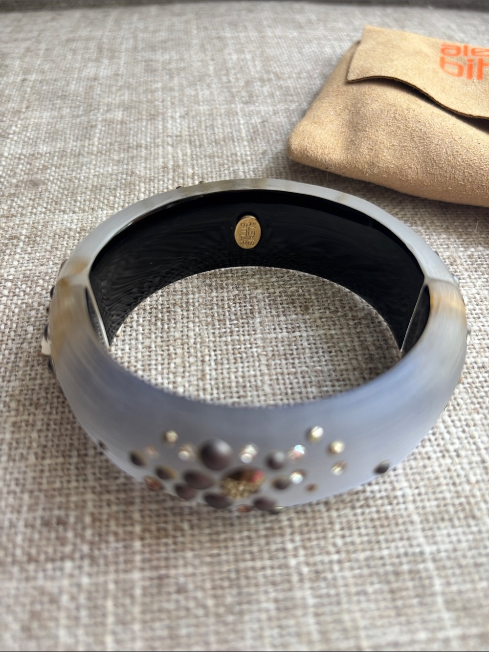 NEW with Tags Alexis Bittar Grey Lucite and Crystal Hinged Bangle. - Picture 2 of 16